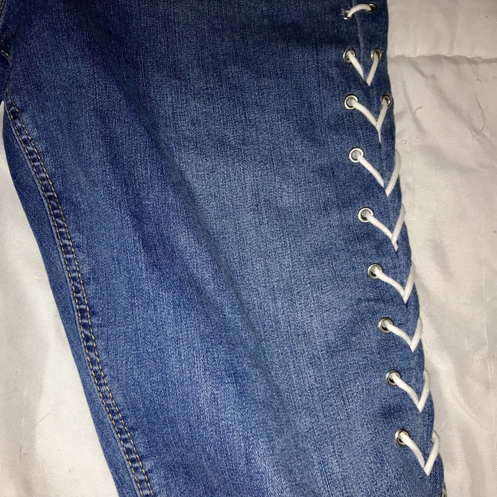 Topshop high waisted jeans with lace on side